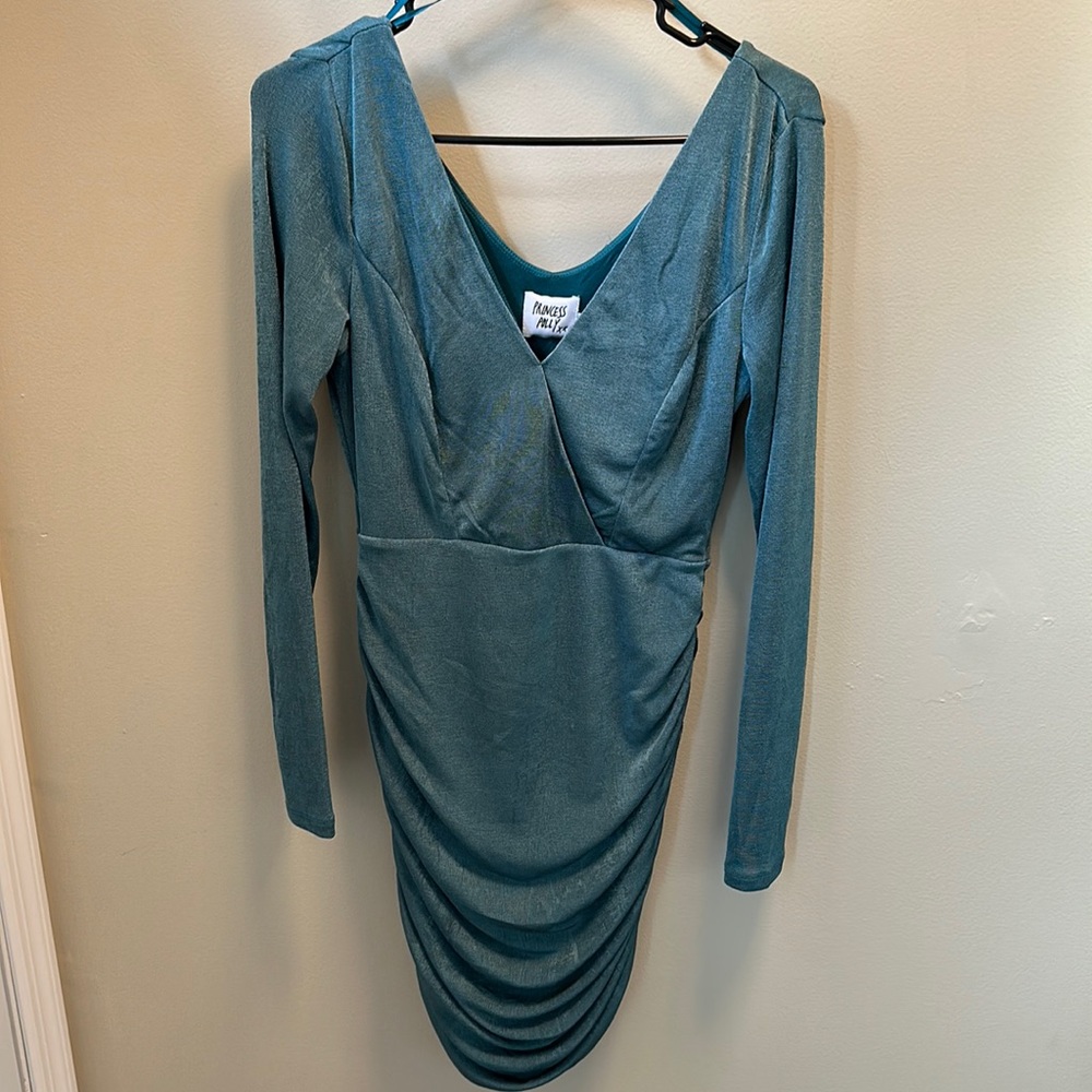 Elegant Teal Long Sleeve Dress Siz 8. Wedding Guest, Cocktail Dress, Etc.